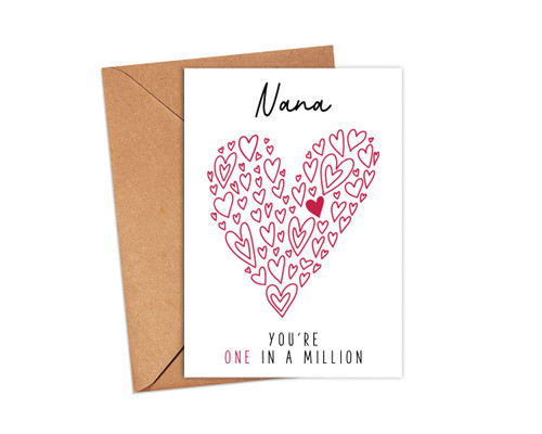 Nana You're One In A Million Card - Nana Birthday Card - Thank You Greeting Card - Card For Her - Anniversary Card - Mother's Day Card - Thank You Card - I Love You Nana Card Nana You're One In A Million Card - Nana Birthday Card - Thank You Greeting Card - Card For Her - Anniversary Card - Mother's Day Card - Thank You Card - I Love You Nana Card