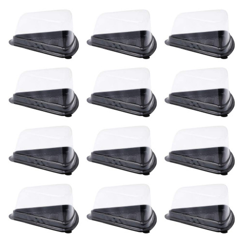 YARNOW 100pcs Triangle Dessert Cake Box Cupcake Container Plastic Cake Slice Single Container Cupcake Carrier Cheesecake Slice Holder Black