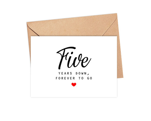Walzzoo Five Years Down Forever To Go - Fifth Year Anniversary Card - 5th Wedding Anniversary Card - Cute Card - Five Years Together - Celebrate, 5 x 7 inches