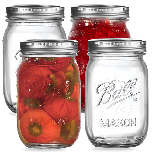 Regular Mouth Mason Jars 32 oz. (12 Pack) - Quart Size Jars with Airtight Lids and Bands for Canning, Fermenting, Pickling, or DIY Decors and Projects Bundled with Jar Opener