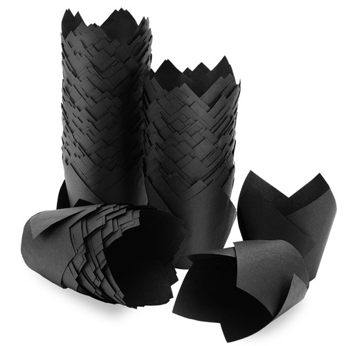 Tulip Cupcake Liners,60pcs Augshy Baking Cups Cupcake Liners Muffin Tins Treat Cups for Halloween,Weddings, Birthdays, Baby Showers (Black)