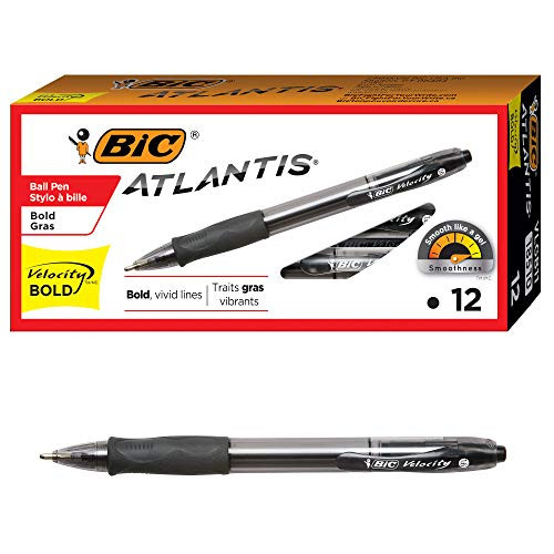 BIC Velocity Bold Retractable Ball Pen, Bold Point (1.6mm), Black, 12-Count