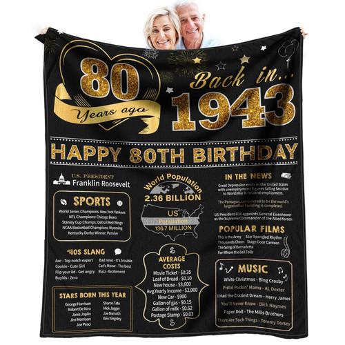 80th Birthday Gifts for Women or Men - Best Gifts for 80 Year Old Woman - 80 Year Old Birthday Gifts for Men - 80th Birthday Gifts Throw Blanket 60 x 50 Inch - 1943 Birthday Gifts for Women