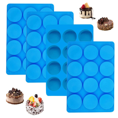 Oreo Mold Silicone, 4 PCS Silicone Mold Oreo Cookie Chocolate 12-Cavity Round Chocolate Covered Oreos Mold for Candy, Pudding, Mini Soap, Cupcake, Jello, Muffin