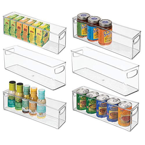 mDesign Plastic Stackable Kitchen Pantry Cabinet, Refrigerator or Freezer Food Storage Bins with Handles - Organizer for Fruit, Yogurt, Snacks, Pasta - BPA Free, 16" Long, 6 Pack - Clear