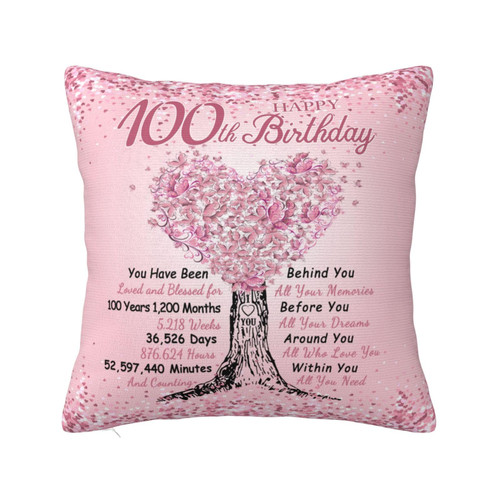 Gifts for 100 Year Old Woman, 100th Birthday Gift Ideas 18x18 Pillow Cover, 100 Year Old Birthday Decorations for Women, 100 Year Old Birthday Gifts for Grandma Mom Wife Sister Friend