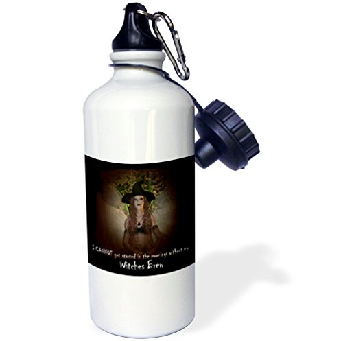 3dRose wb_28307_1"Witches Brew Halloween Design Witch" Sports Water Bottle, 21 oz, White