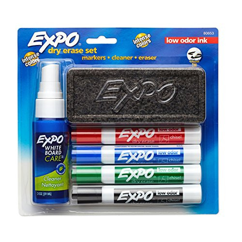 EXPO 80653  Low-Odor Dry Erase Set, Chisel Tip, Assorted Colors, 6-Piece