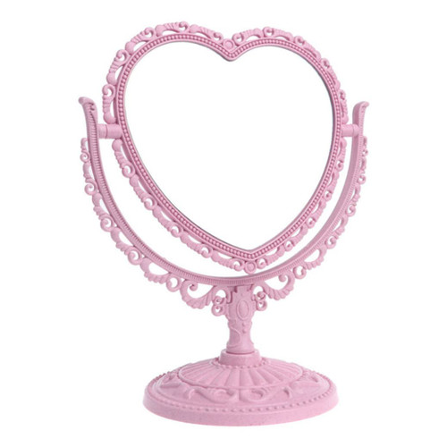 Hiinice Cosmetic Mirror,Makeup Mirror Heart Shaped Rotatable Double Sided Desktop Cosmetic Vanity Mirror Pink