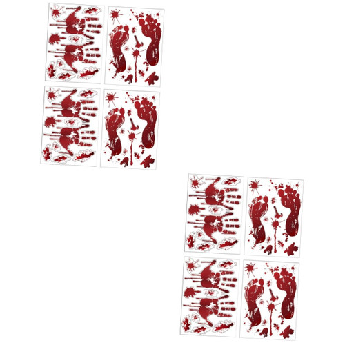 BESTOYARD 8 Sets Handprint Footprint Wall Sticker Windows Sticker Window Decor Car Decor Bloody Handprint Mural Bloody Footprints Floor Clings Halloween Door Decals Halloween Window Stickers