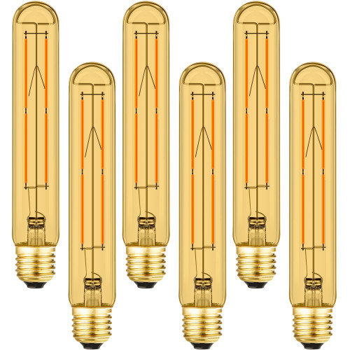 Leools Amber T10 LED Bulb 8W Equal E26 Edison Bulb 60 Watt AC120V Dimmable 7.3inch Tubular Light Bulb Warm White 2700K 600lm E26 LED Bulb for Rustic Pendant,Wall sconces E26 Light Bulbs 6Pack