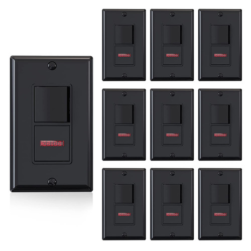 ELEGRP Single Pole Illuminated Light Switch, Lighted Decorator Switch and Pilot Light, 15A, 120V, in-Wall On/Off Switch, Self-Grounding, Wall Plate is Included, UL Listed (10 Pack, Glossy Black)