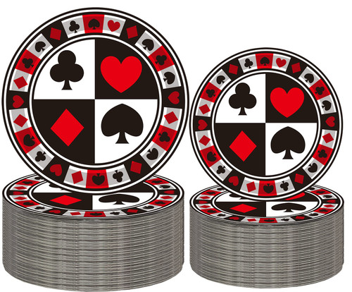 50Pcs Casino Party Supplies Poker Paper Plates Set 9"Playing Card Dinner Plates 7"Casino Plates for Casino Night Poker Game Theme Poker Card Playing Club Heart Poker Casino Birthday Party Decorations