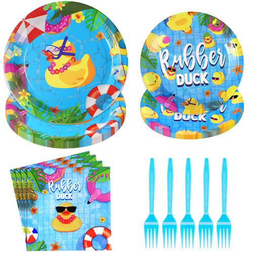 96 Pcs Pool Party Supplies- Pool Party Plates and Napkins Set Summer Beach Party Tableware for Birthday, Summer Beach, Pool Theme Party Decorations Serves 24