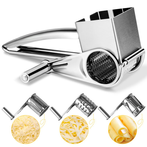 Rotary Cheese Grater,JLLOM Handheld Cheese Shredder with 3 Drum Blades,Stainless Steel Graters Manual Rotary Vegetable Slicer Nuts Grinder for Home Kitchen