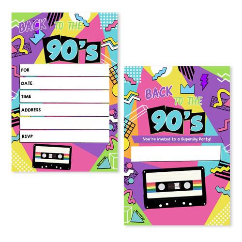 wuguimeii 90s Birthday Invitation, 90s Party Invite, 90s Birthday Party, Back to the 90s Theme Invite, Retro 1990s Invitation(20 Set with Envelopes )