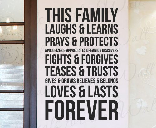 This Family Laughs and Learns Loves and Lasts Forever - Home Family Love - Wall Decal Mural Graphic - Vinyl Quote Sticker Art Decoration - Lettering Decor Saying