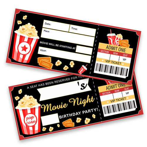 LyoGao 20 Pack Movie Ticket Invitations Movie Night Birthday Party Ticket Style Invitation Fill in Invites Card With Envelopes