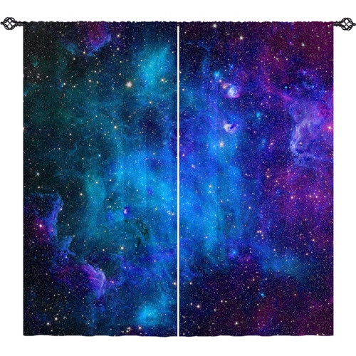 ANHOPE Galaxy Curtains Soft Lightweight Microfiber Window Drapes with Outer Space Nebula Stars Universe Planet Print Pattern Rod Pocket Curtains for Kids Boys Bedroom Living Room 2 Panels 42 x 63 Inch