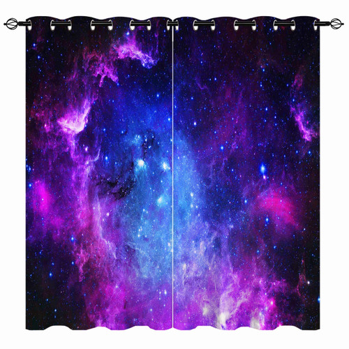 ANHOPE Kids Galaxy Curtains - Space Purple Blue Nebula Universe Outer Space Starry Sky Stars Print Pattern Grommet Room Darkening Blackout Window Drapes for Bedroom Living Room W29.5 x L65 2 Panels