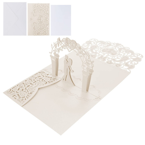 Abeillo Wedding Cards for Bride and Groom,3D Pop Up Lovely Wedding Day Greeting Cards with Envelope for Bride and Groom Wedding, Valentine's Day Anniversary (Ivory)
