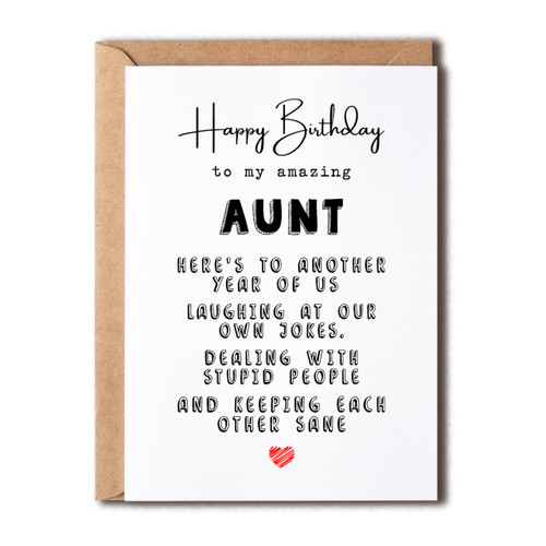 KrysDesigns Birthday Card Aunt - Greeting Card - For Auntd - Happy Birthday To My Amazing Aunt - Funny Card For Aunt - Quote Queen Cards