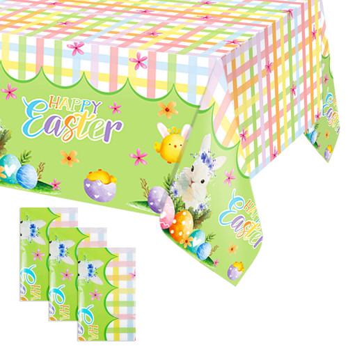 CIEOVO 3 Pack Easter Plaid Tablecloth Disposable Easter Egg Bunny Table Decor Easter Rabbit Table Cover Party Supplies Easter Plastic Table Cover for Spring Easter Party Decor 51 x 86.6 inches