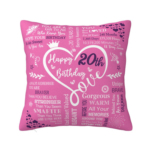 20th Birthday Gifts for Girls, Gifts for 20 Year Old Girl Pillow Cover 18"X18", 20 Year Old Girl Birthday Gifts, 20th Birthday Decorations for Girls, 20th Birthday Gift Ideas for Daughter Sister Niece