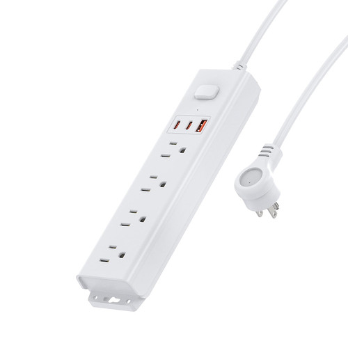Power Strip Surge Protector with 20W USB C, 4 Outlets Wall Mount Power Strip, 3x20W USB Ports(2 USB-C, 1USB-A), Flat Plug 5ft Extension Cord, USB Charging Station for Home, Office, White