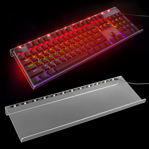 2PCS RGB Acrylic Computer Keyboard Holder, PC Keyboard Stand Tray with LED Backlit, Clear Keyboard Stand for Desk, Gaming Keyboard USB Interface Keyboard Stand Ergonomic Typing