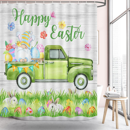 Easter Shower Curtain, Easter Eggs with Flowers and Gnomes Shower Curtain with Hooks, Spring Holiday Fabric Bathroom Curtain 69W X 70L Inch Easter Shower Curtain, Easter Eggs with Flowers and Gnomes Shower Curtain with Hooks, Spring Holiday Fabric Bathroom Curtain 69W X 70L Inch
