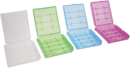 Bettomshin 4 x AA Battery Storage Case Holder Organizer Box Transparent Purple Blue Green 4Pcs