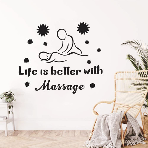 Wall Decal Spa Massage DIY Pattern Spa Life is Better with Massage Quote Phrase Relax Wall Decor Sticker AFN131 (Black)
