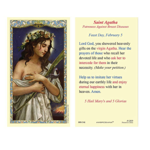 H HOLLY LINES St. Agatha: Patron Saint of Breast Cancer, Protector of Women - Laminated Prayer Card Set Pack of 25 H HOLLY LINES St. Agatha: Patron Saint of Breast Cancer, Protector of Women - Laminated Prayer Card Set Pack of 25