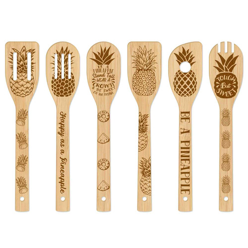 GLOBLELAND 6Pcs Pineapple Bamboo Cooking Utensils Wooden Engraved Cooking Spoons Set Carving Kitchen Bamboo Spatula Set Wood Cooking Spoon for Kitchen Fun House Warming Gift GLOBLELAND 6Pcs Pineapple Bamboo Cooking Utensils Wooden Engraved Cooking Spoons Set Carving Kitchen Bamboo Spatula Set Wood Cooking Spoon for Kitchen Fun House Warming Gift