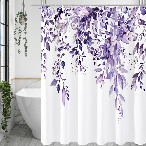 Gibelle Purple Eucalyptus Shower Curtain, Watercolor Plant Leaves with Floral Bathroom Shower Curtain Set with Hooks, 72x72 Gibelle Purple Eucalyptus Shower Curtain, Watercolor Plant Leaves with Floral Bathroom Shower Curtain Set with Hooks, 72x72