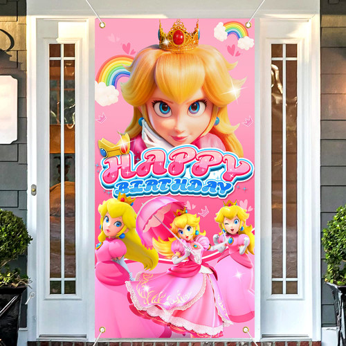 Large 70.8x35.4 Inch Princess Peach Birthday Banner Door Cover, Princess Peach Birthday Party Supplies, Princess Peaches Birthday Decorations, Peaches Mario Birthday Decorations for Girls Large 70.8x35.4 Inch Princess Peach Birthday Banner Door Cover, Princess Peach Birthday Party Supplies, Princess Peaches Birthday Decorations, Peaches Mario Birthday Decorations for Girls