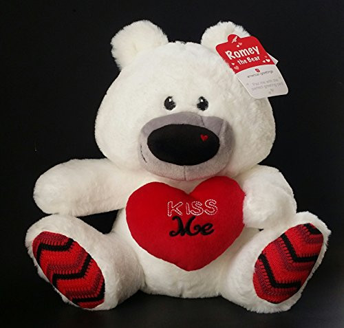 American Greetings ROMEY the Kiss Me 11" White Plush Bear with KISS ME Heart