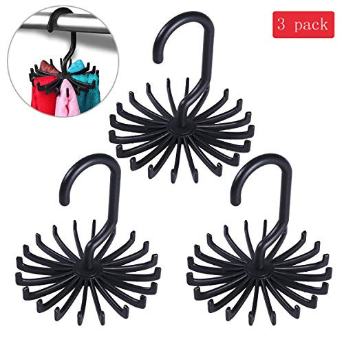 KEUDE01 Tie Rack Belt Hanger Scarf Holder Hook Closet Organizers, 360 Degree Rotating 20 Hooks, Pack (Black)