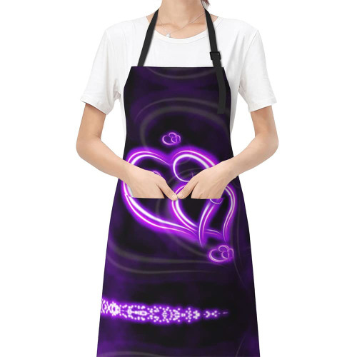 WINUSMK Funny Aprons for Women with Pockets, Purple Heart Kitchen Cooking Cute Chef Apron, Adjustable Bib Apron for Chef, BBQ, Grill
