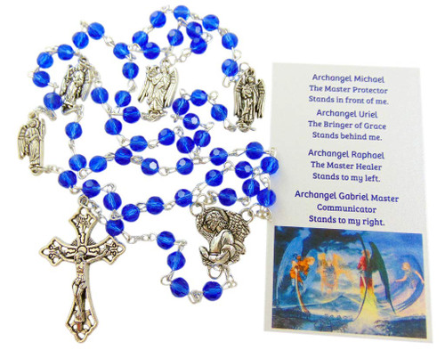 St Michael and the Archangels Rosary Glass Beads Metal Crucifix and Center with Prayer Card St Michael and the Archangels Rosary Glass Beads Metal Crucifix and Center with Prayer Card