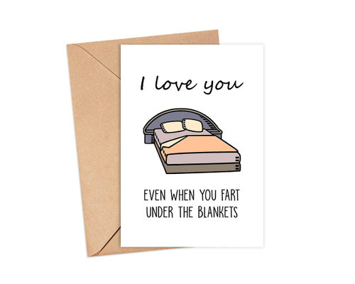 Emily gift Funny Love Card - Anniversary Card - Or Birthday Card - For Boyfriend - Girlfriend - Wife - Or Husband - I Love You Even When You Fart Under the Blankets