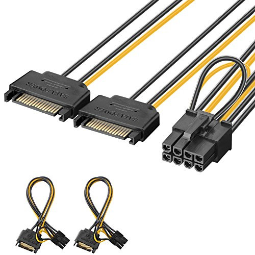 J&D [2-Pack] 2X SATA Power 15 Pin to 8 Pin PCI Express (PCIe) Graphic Video Card Power Cable Adapter - 8 inch