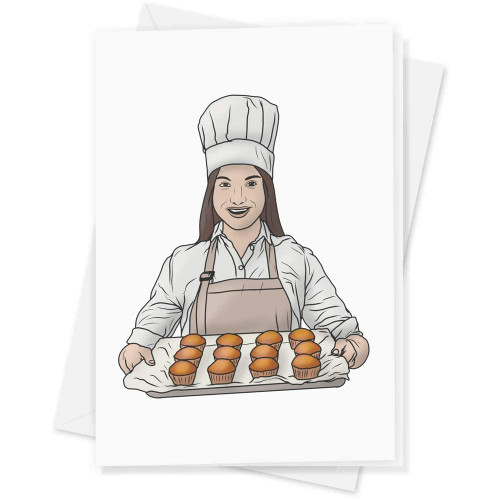 Azeeda Large (A4) 'Baker With Cupcakes' Blank Greeting Card (GC00046766)