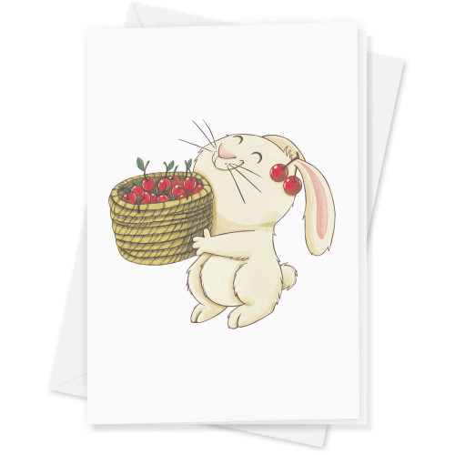 Azeeda Large (A4) 'Bunny & Cherries' Blank Greeting Card (GC00049436)