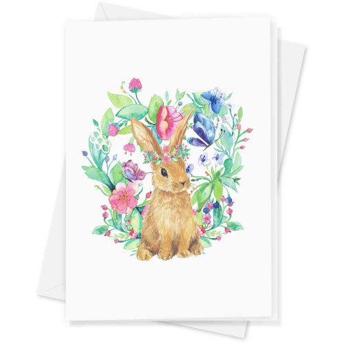 Azeeda Large (A4) 'Spring bunny with florals' Blank Greeting Card (GC00051194)