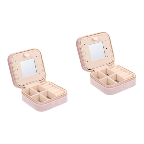 Holibanna 2 Pcs Jewelry Storage Box Portable Jewelry Box Leather Necklace for Men Makeup Organiser Travel Jewelry Boxes for Women Earring Holder Box Mirror Jewellery Box Jewelry Holder Small