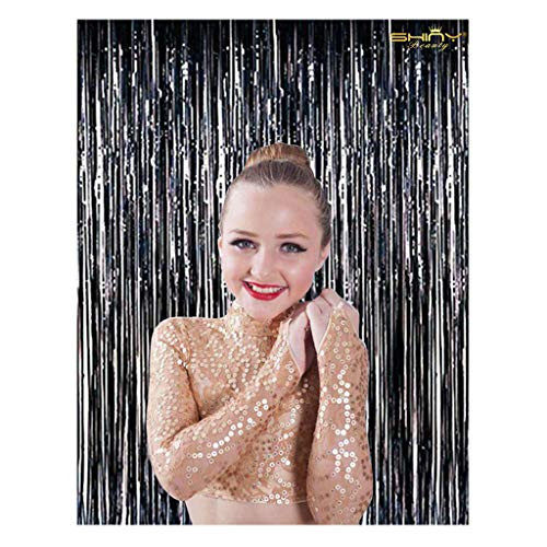 ShiDianYi 3FTX8FT-Black Foil Fringe Curtain,Tinsel Hanging Backdrops/Photo Backdrop/Disco Door/Window Curtains