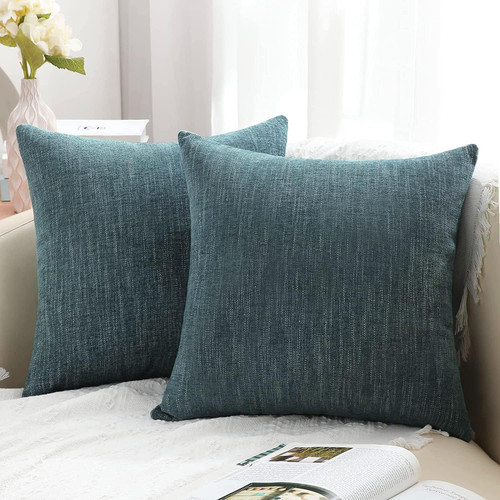 decorUhome Decorative Throw Pillow Covers 26x26 Set of 2, Farmhouse Chenille Pillow Covers, Square Soft Pillow Covers for Couch Sofa Bed, Teal