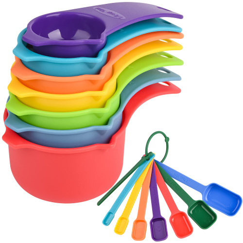 Smithcraft Measuring Cups and Spoons Set, Plastic Measuring Cup Set 15, Mixing Color Dry Measuring Cups Spoons, 7 Measuring Cups & 7 Measuring Spoons, Kitchen Measure Cups Spoons for Cooking & Baking